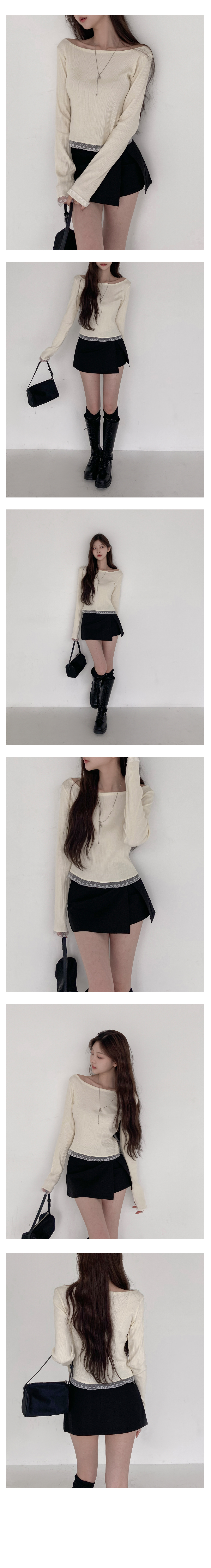 [봄신상/레이스point]멜시 보트넥 긴팔 티셔츠
