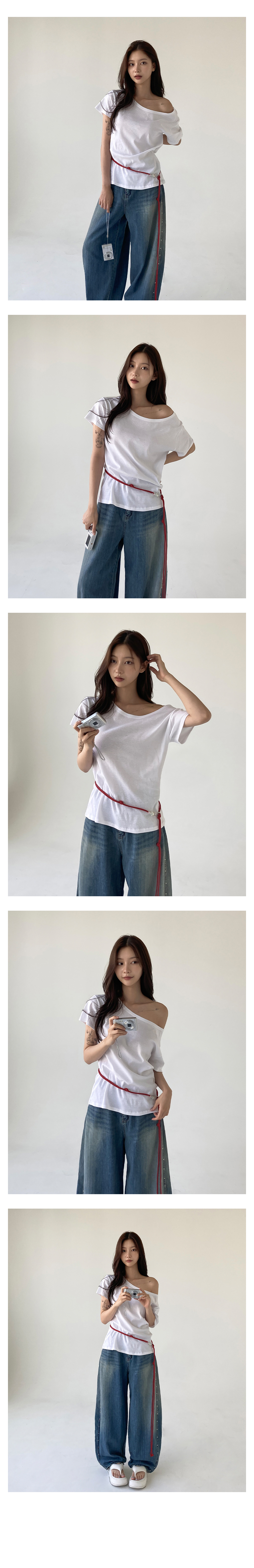 [내수/루즈핏]크리미 원숄더 반팔티