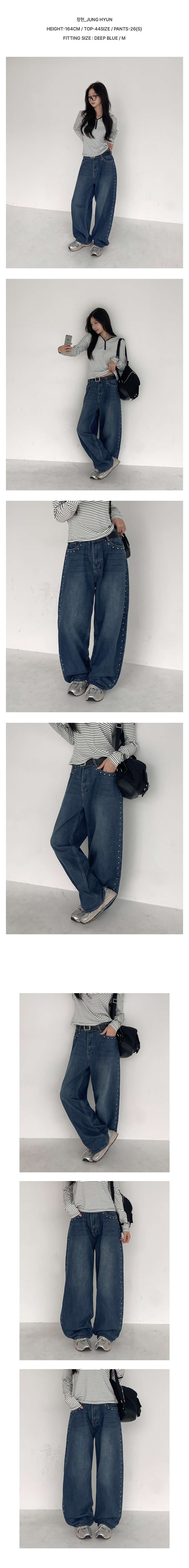 [유니크/사계절]테디 스터드 데님 팬츠