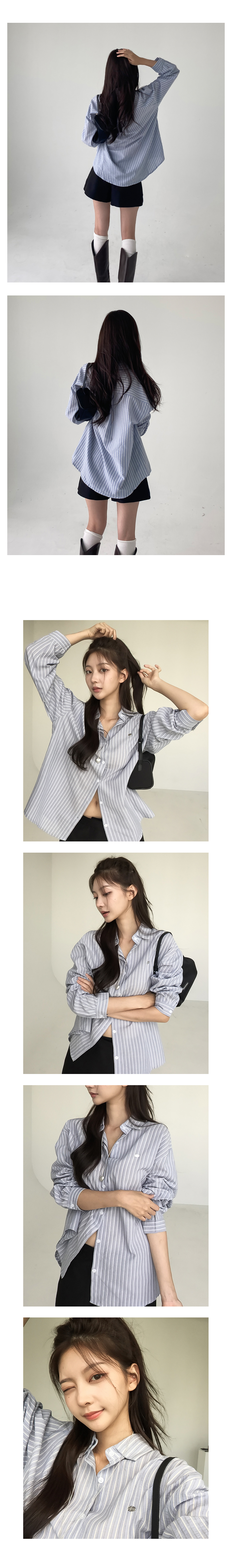 [팬던트포인트/루즈핏]낫띵 스트라이프 긴팔 셔츠
