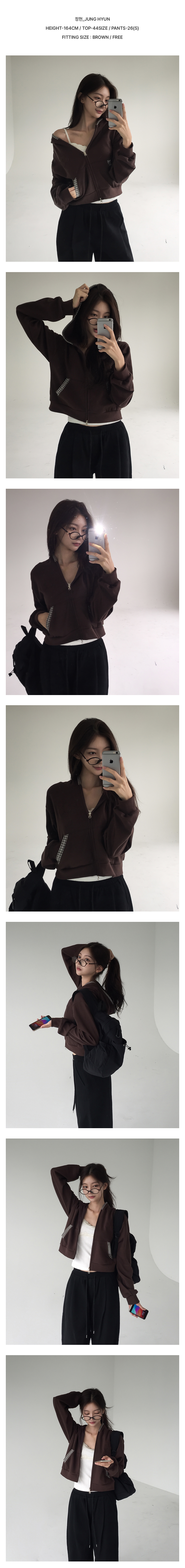 [가을아우터]체크 플라워 패치 후드집업
