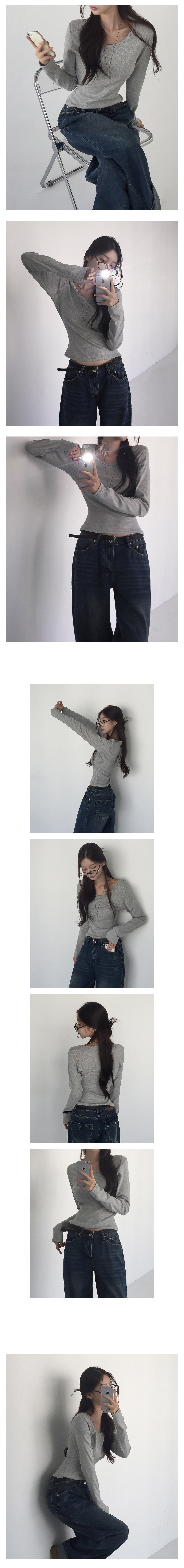 [모달38%/잘록핏]에브리띵 유넥 긴팔티셔츠