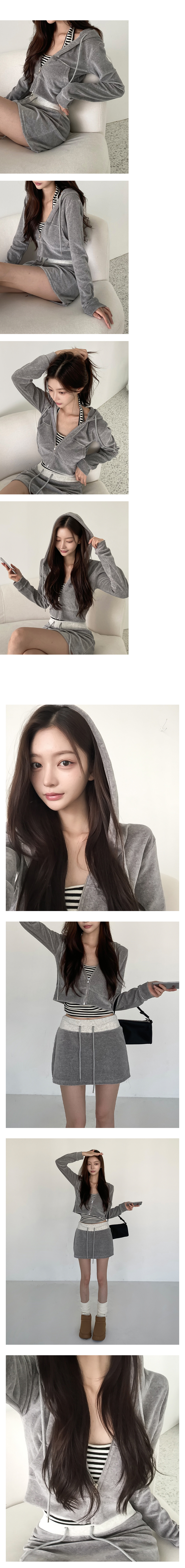 [세트가능/페미닌]위크 벨벳 크롭 후드집업