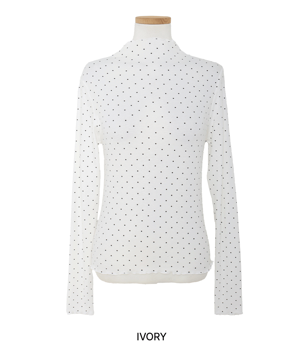 [레이어드/목폴라]쿠앤크 도트 프릴 티셔츠