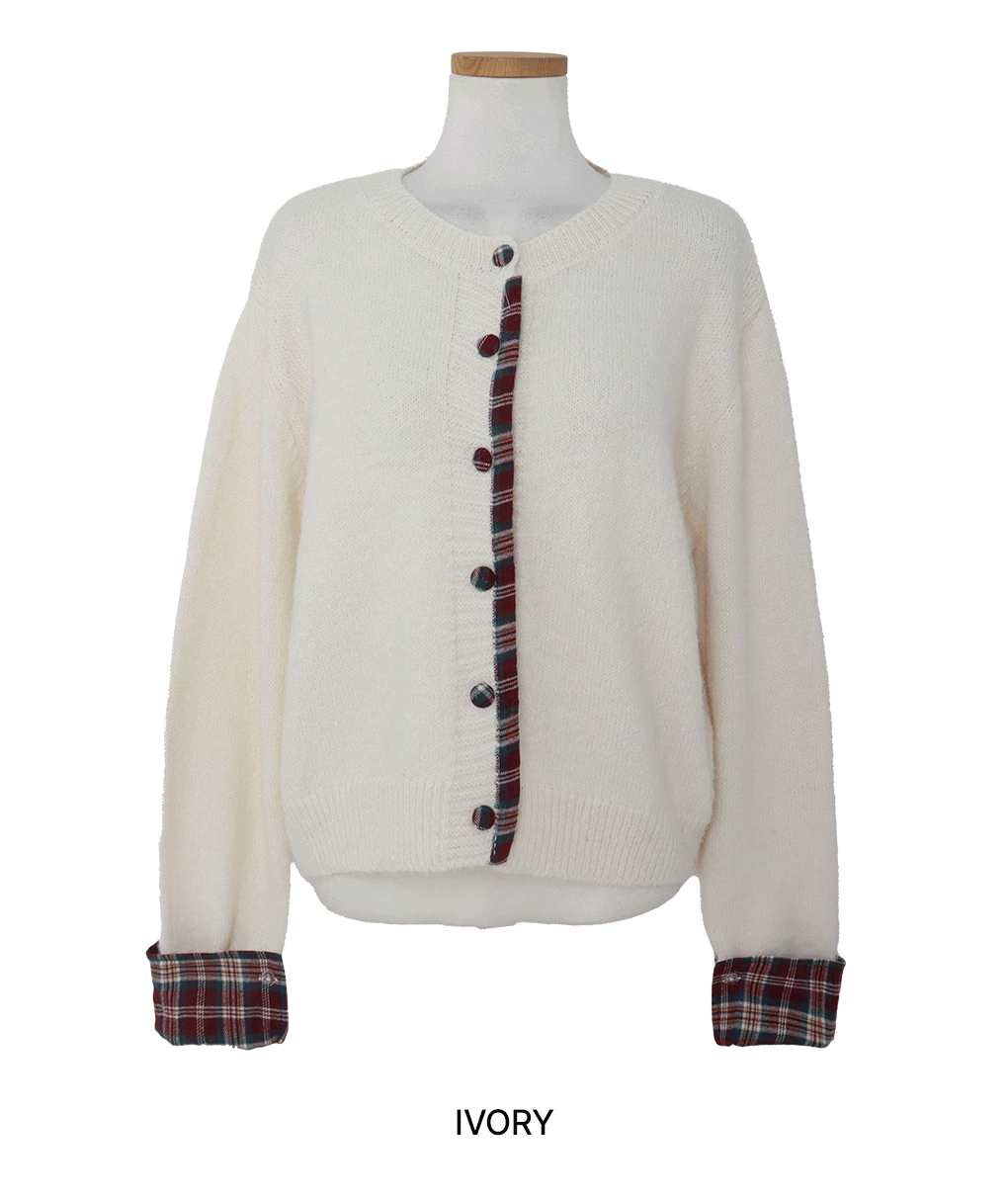 [일체형/아방핏]모쳇 체크 레이어드 가디건