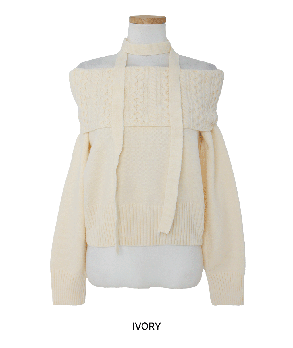 [여리핏/머플러set]쥬이 꽈배기 오프숄더 니트