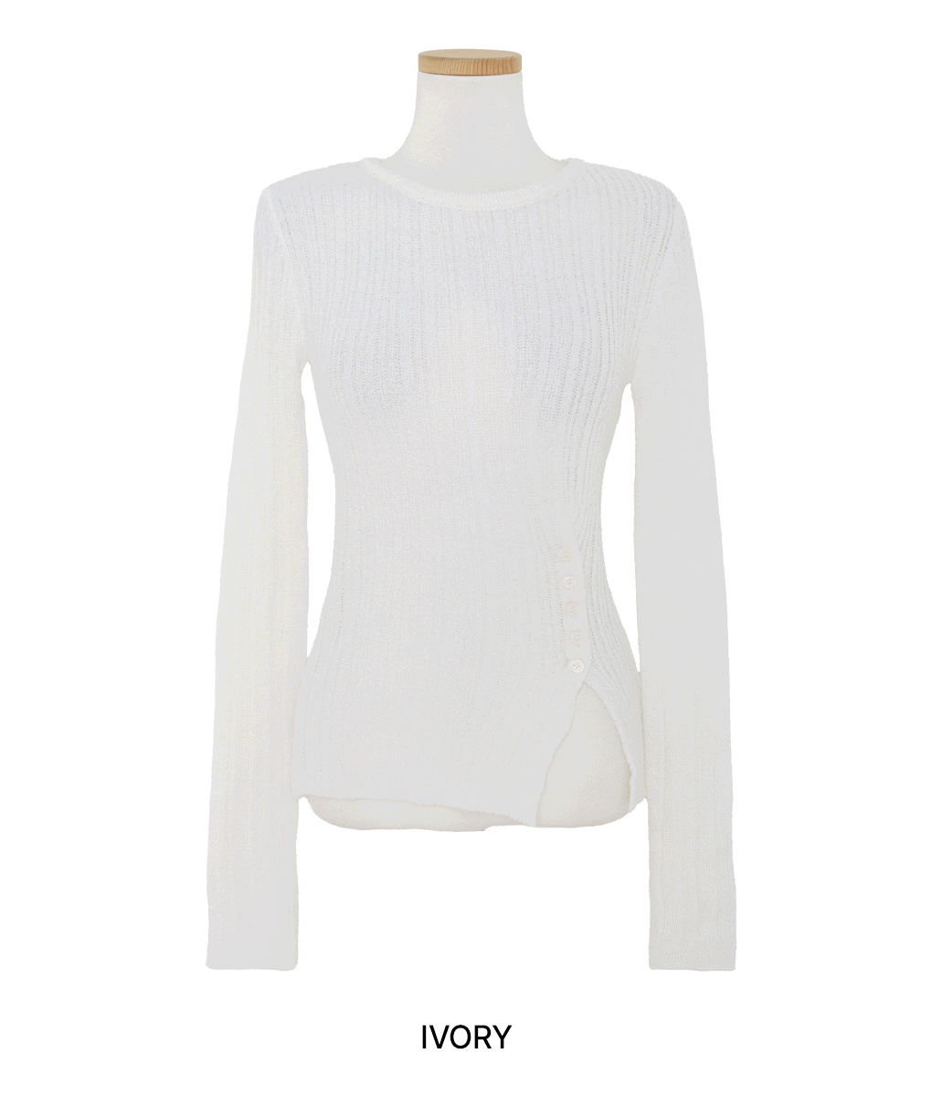 [몸매보정/페미닌]르에 라운드 사선 버튼 니트