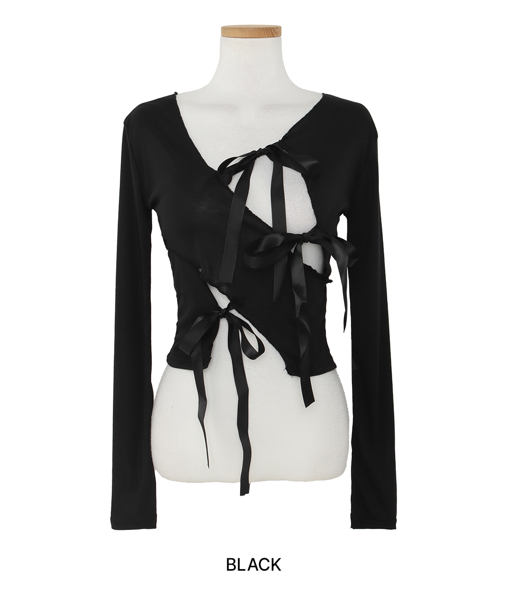 [리본/앞뒤연출]시루아 리본 슬리브 티셔츠