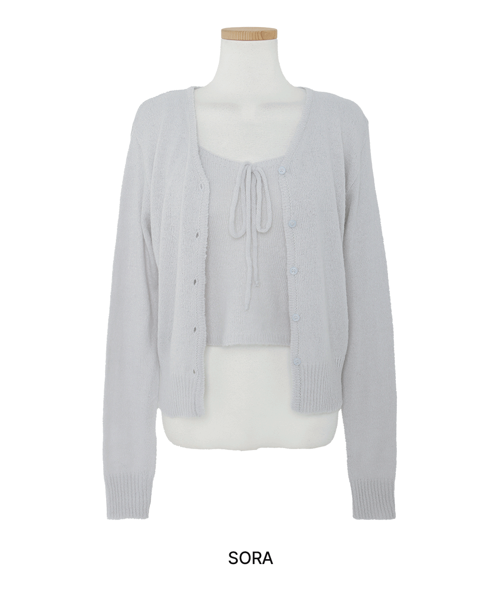 [울함유/세트구성]피치 모헤어 나시 가디건