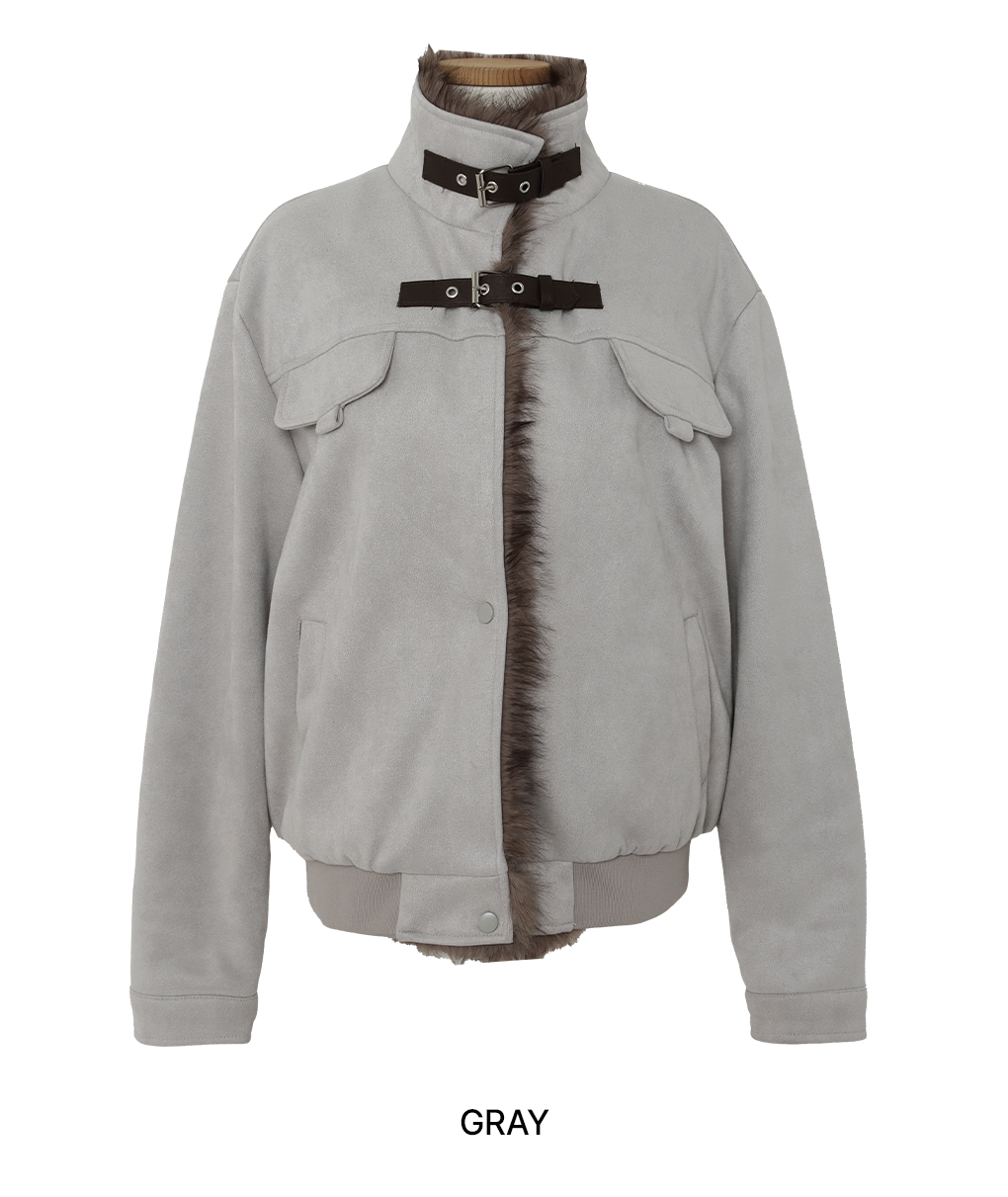 [퍼안감/트렌디]카우 하이넥 스웨이드 퍼 자켓