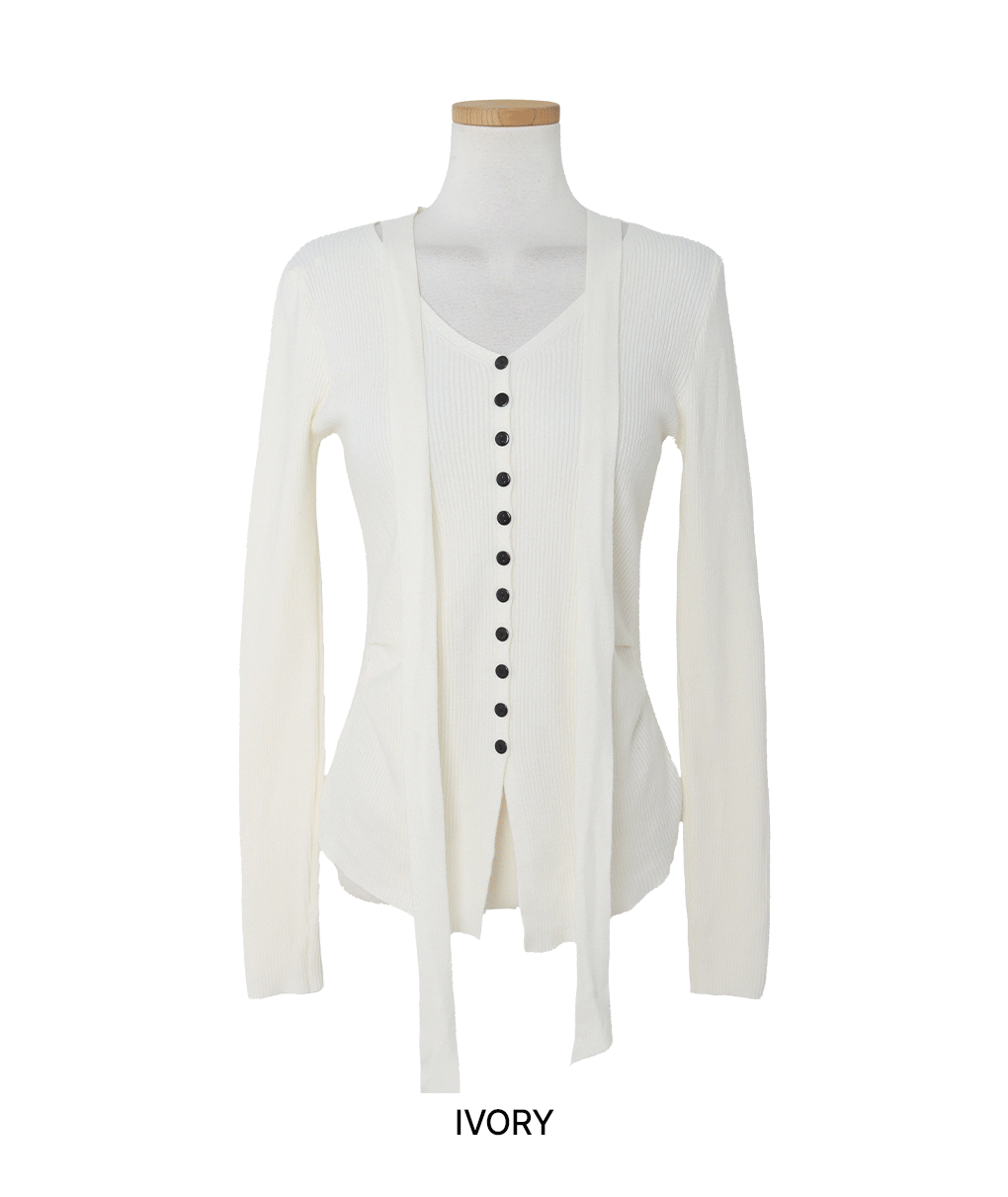 [하객룩]시아 스트랩 브이넥 버튼 니트