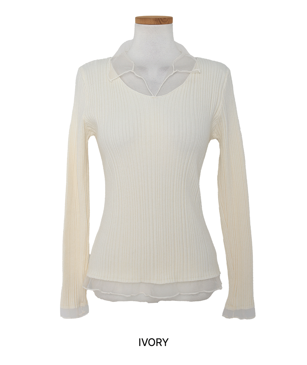 [고급미🖤/여리여리]벌스데이 시스루 카라 골지 니트