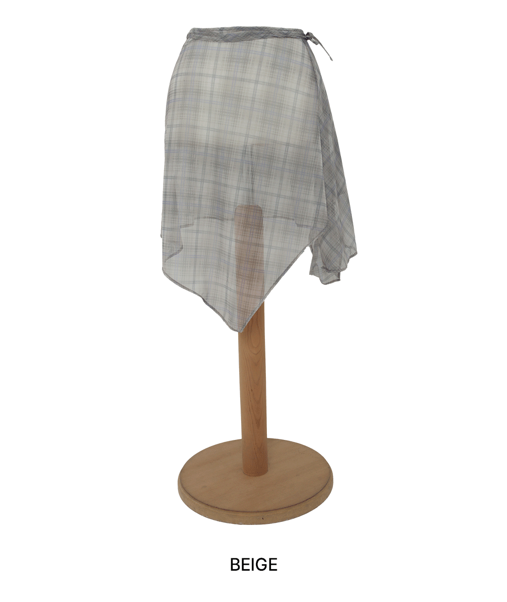 [*사계절레이어드]뮤트 체크 메쉬 랩 스커트