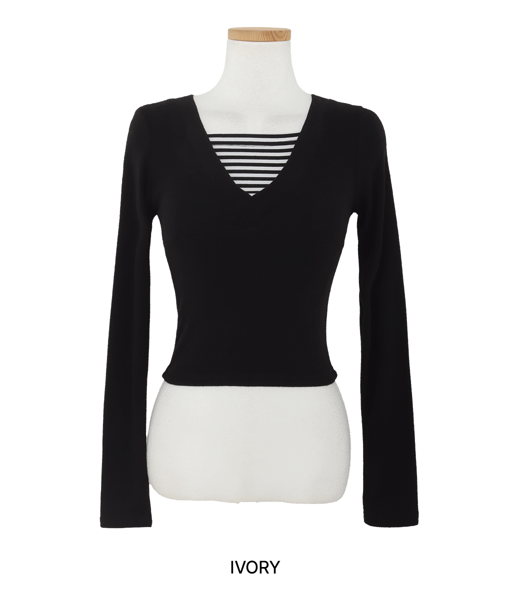 [겨울이너템]센버 스트라이프 배색 긴팔티