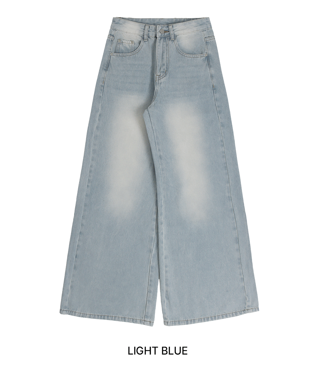 [모델극찬핏/사계절]데브 워싱 와이드 데님 팬츠
