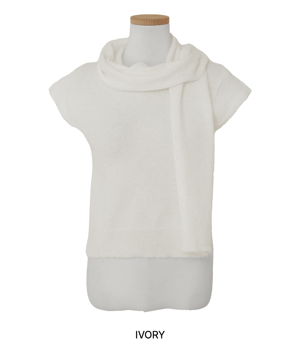 [타이일체형/페미닌]로엔 머플러 반팔 니트