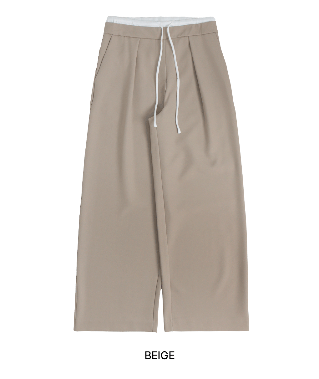 [배색point/허리밴딩]코드 핀턱 와이드 슬랙스