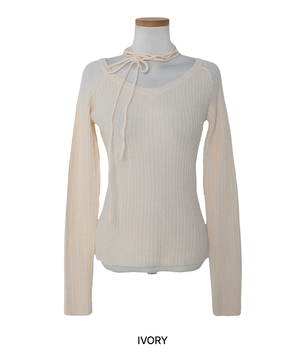 [투웨이스트랩set]카멜 브이 오프숄더 니트