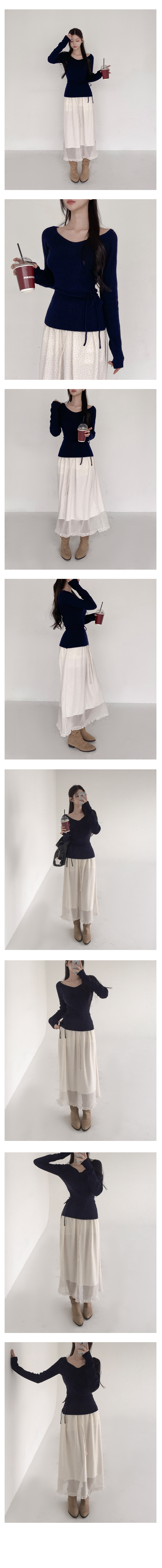 [허리조절o/귀욤]달디 도트 프릴 롱 스커트