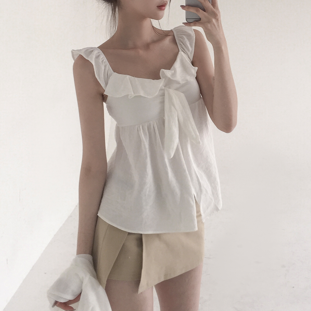 [여리여리/스모크밴딩]포즌 프릴 나시 블라우스