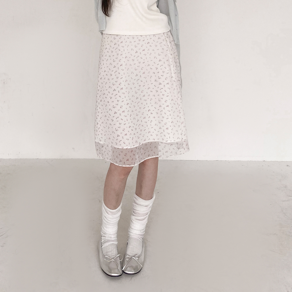 [청순/비침x/살랑핏]베이브 플로럴 미디 스커트