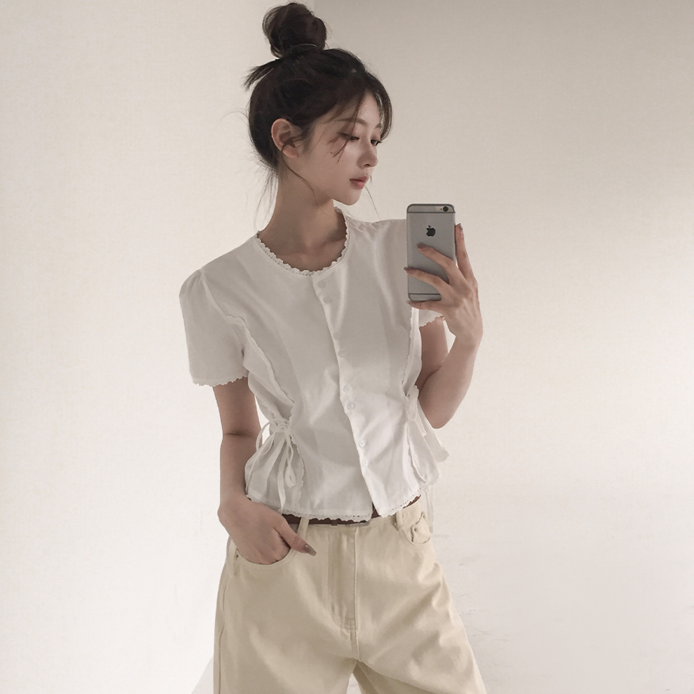 [고퀄/여름하객룩]허리잘록 레이스 반팔 블라우스