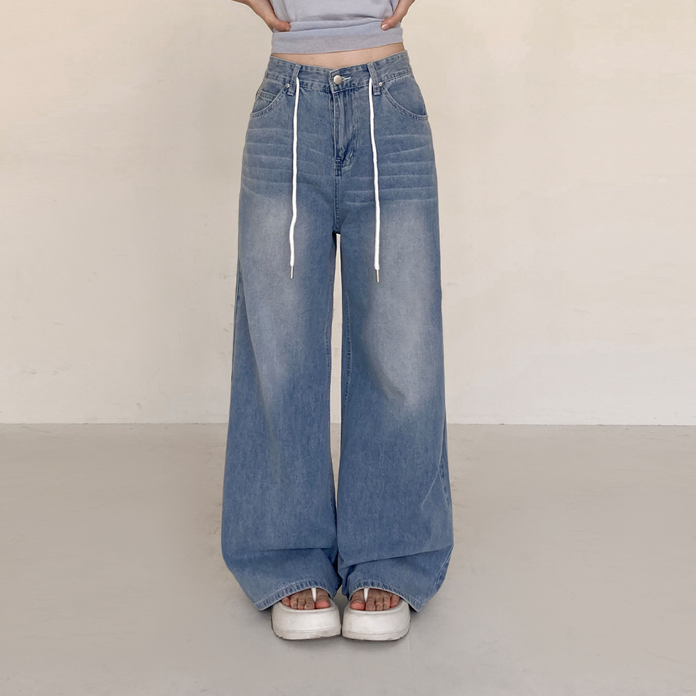 [데일리/하체보정]그립 스트링 와이드 데님 팬츠
