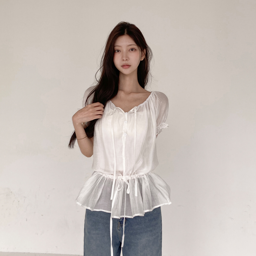 [핏조절o/장마룩☔]메이 프릴 오프 블라우스