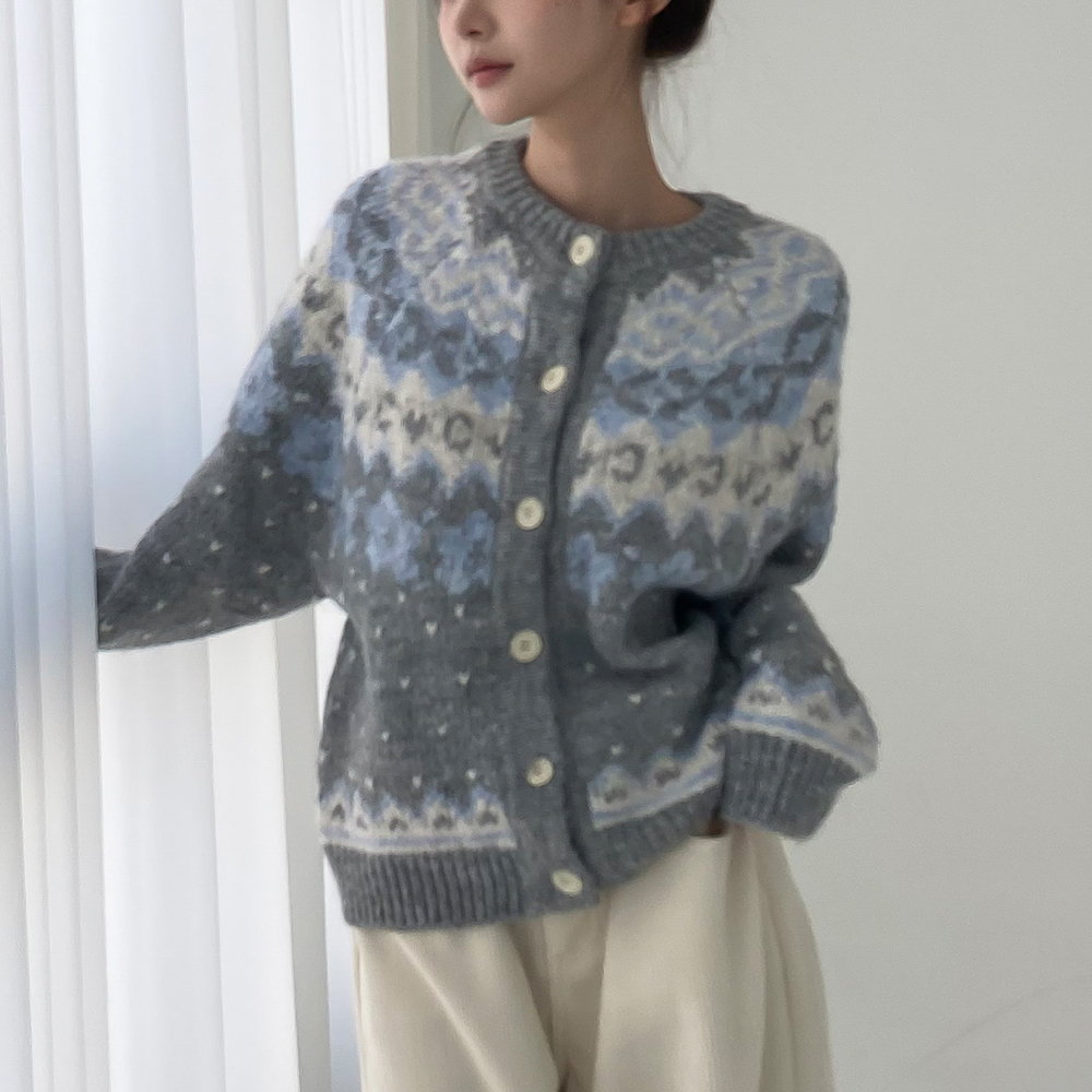 [울함유/도톰]캐롤 노르딕 라운드 가디건