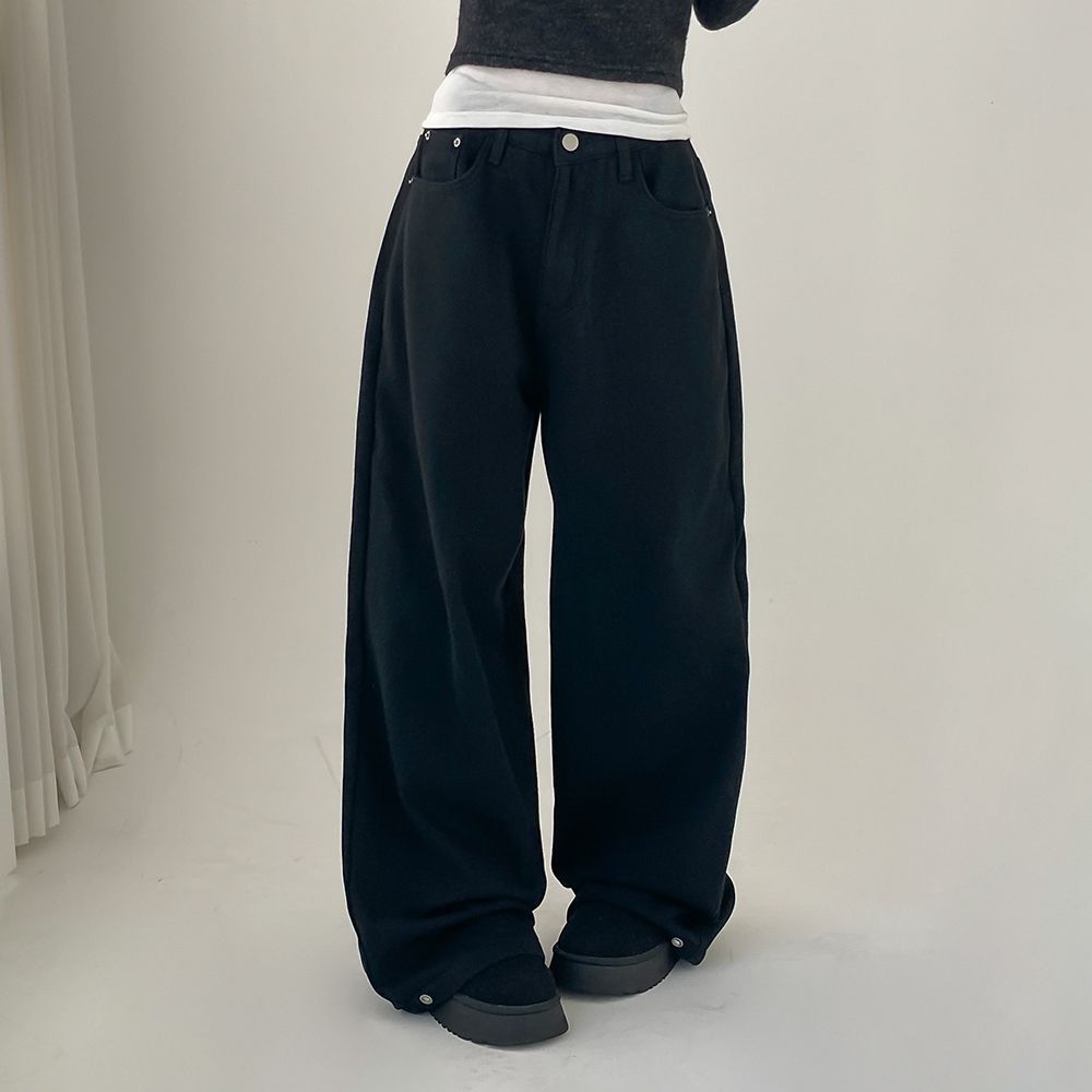 [본딩기모/기장선택]사이드 스냅 코튼 와이드 팬츠