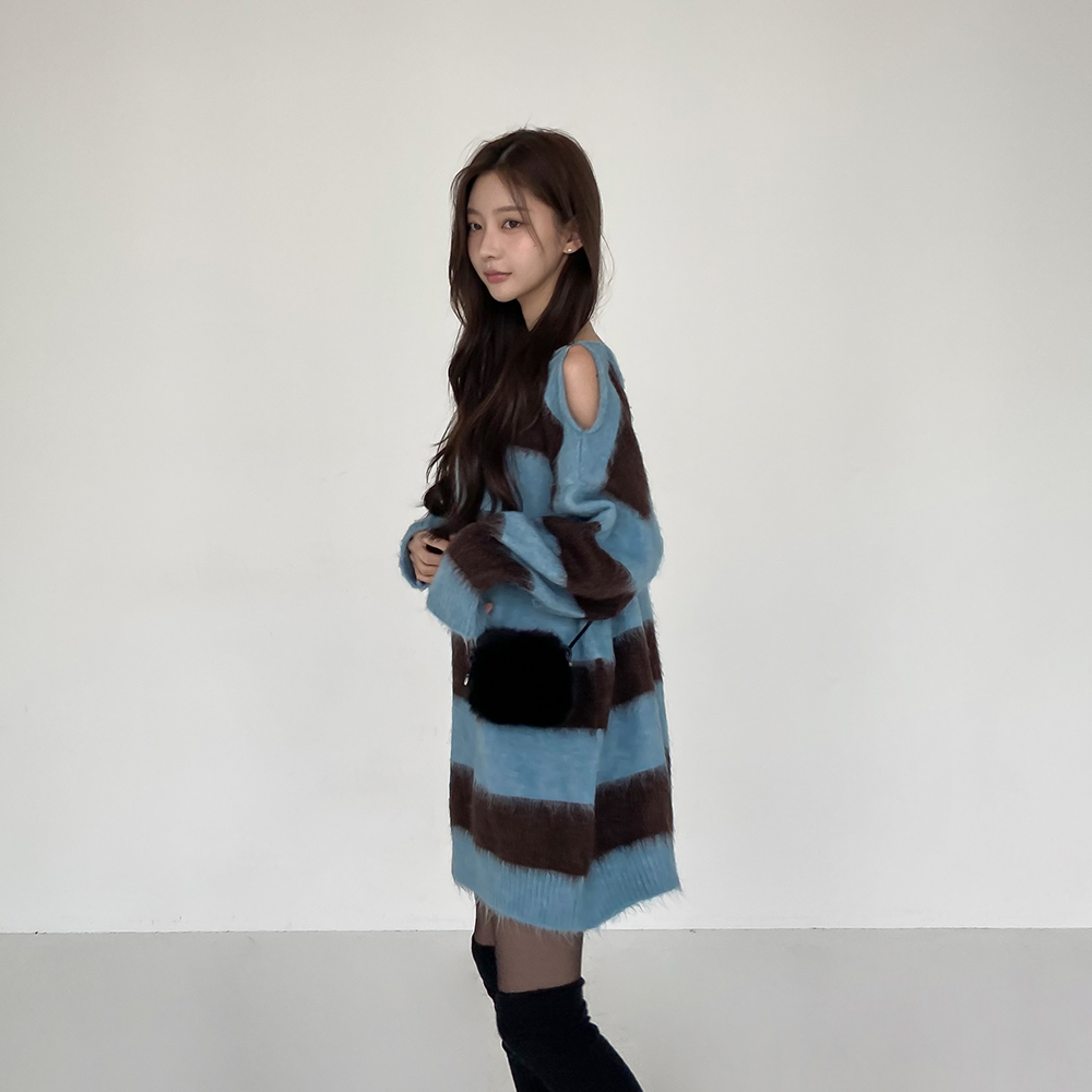 [투웨이/여리핏]롤리팝 단가라 오프숄더 니트