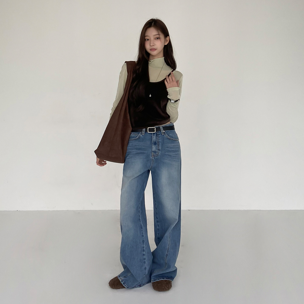 [사계절/사선절개point]슬로우 커브 데님 팬츠