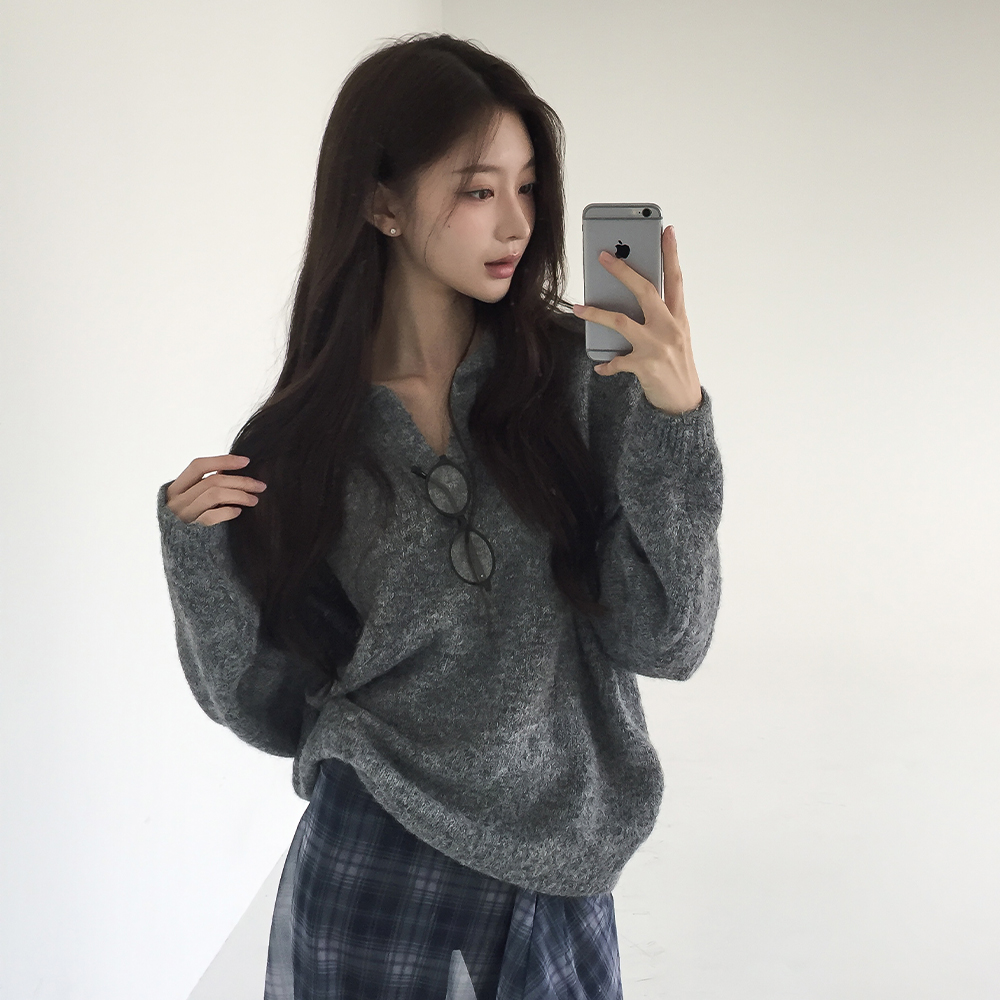 [여리핏/봄까지쭉-]블러 카라 울 루즈핏 니트