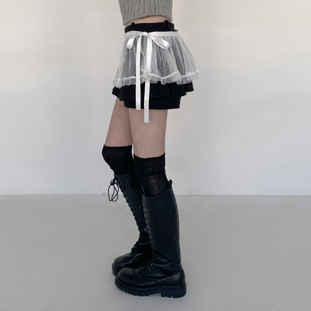 [코디추천/페미닌]가든 레이어드 미니 랩 스커트