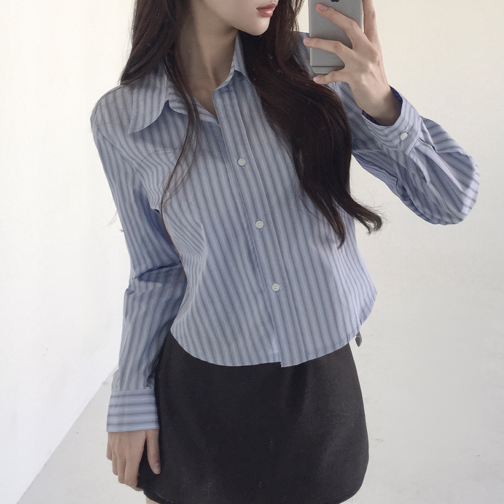 [봄신상/고퀄핏]에코 스트라이프 크롭 셔츠