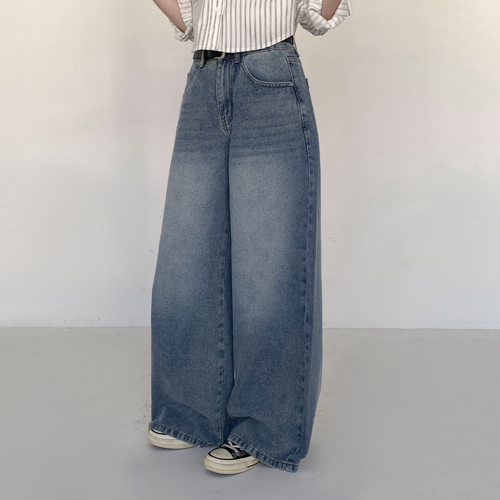 [모델극찬핏/사계절]데브 워싱 와이드 데님 팬츠