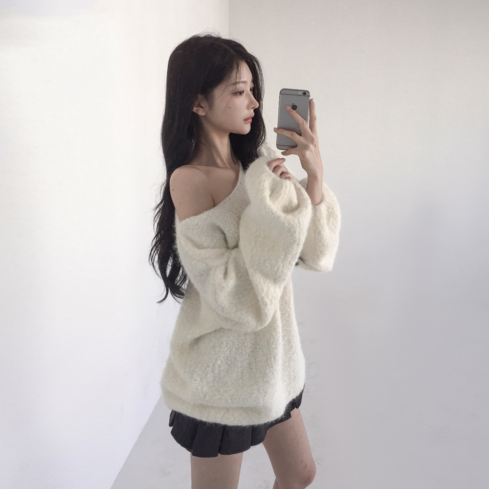 [여리핏/벌룬소매*]몽글이 오프숄더 니트