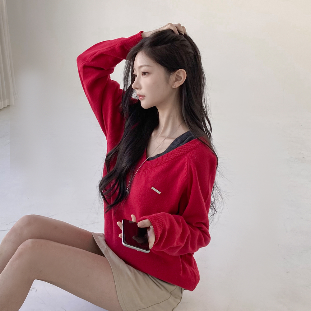 [여리핏/파스텔색감]언스 브이넥 루즈핏 니트