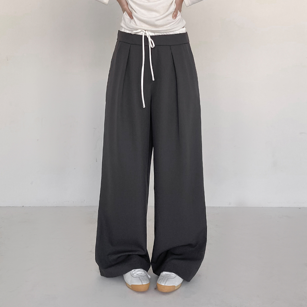 [배색point/허리밴딩]코드 핀턱 와이드 슬랙스