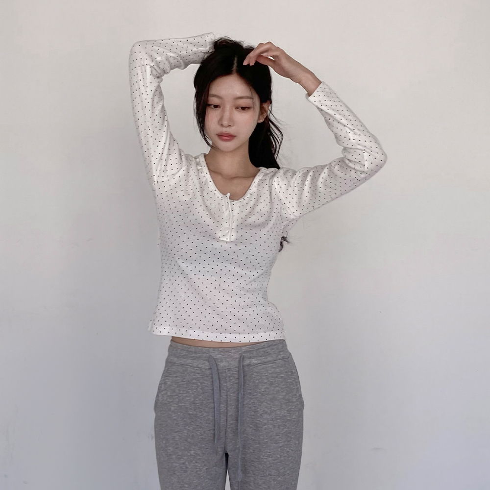 [봄신상/러블리]온다 도트 레이스 긴팔티셔츠