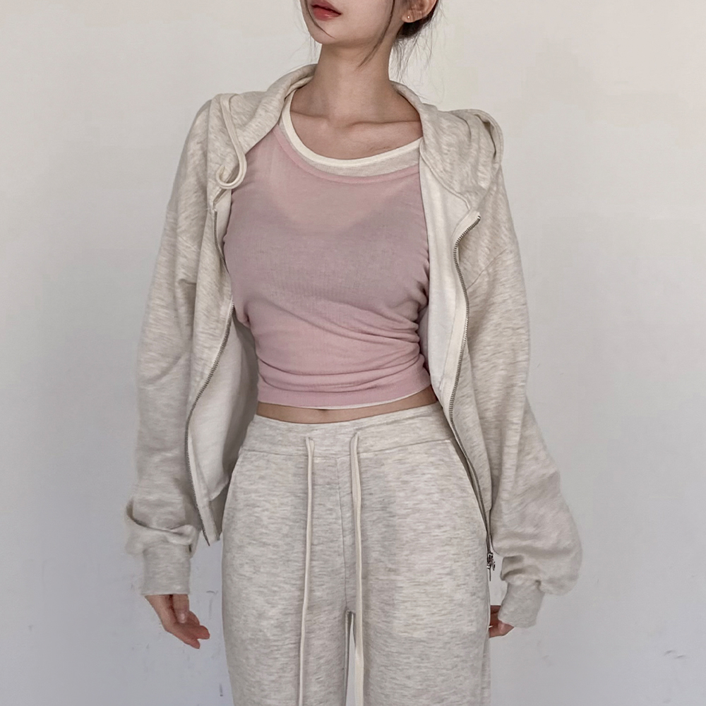 [셋업가능!/투웨이]마요 크롭 무지 후드집업