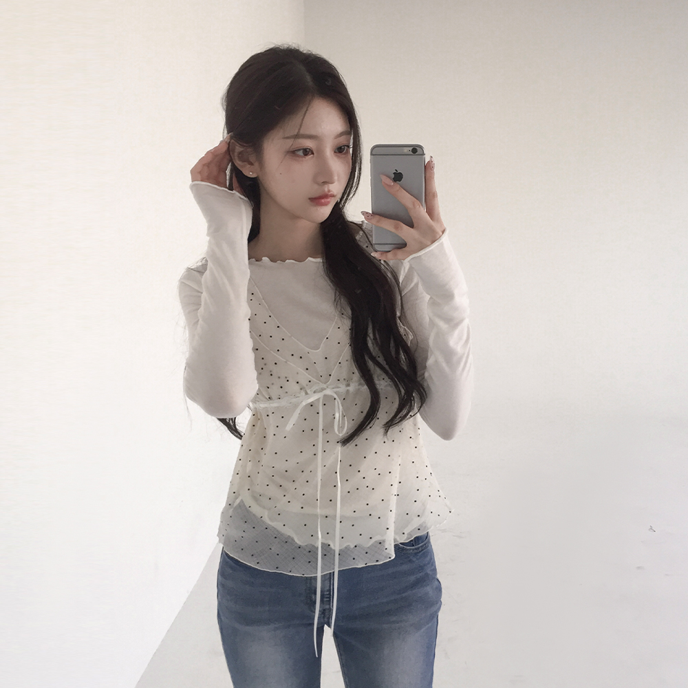 [모델소장/코디추천*]큐티 도트 프릴 블라우스