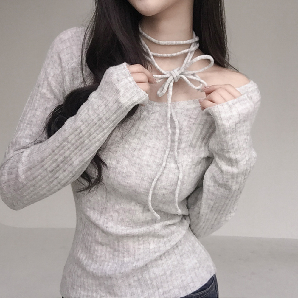 [투웨이스트랩set]카멜 브이 오프숄더 니트