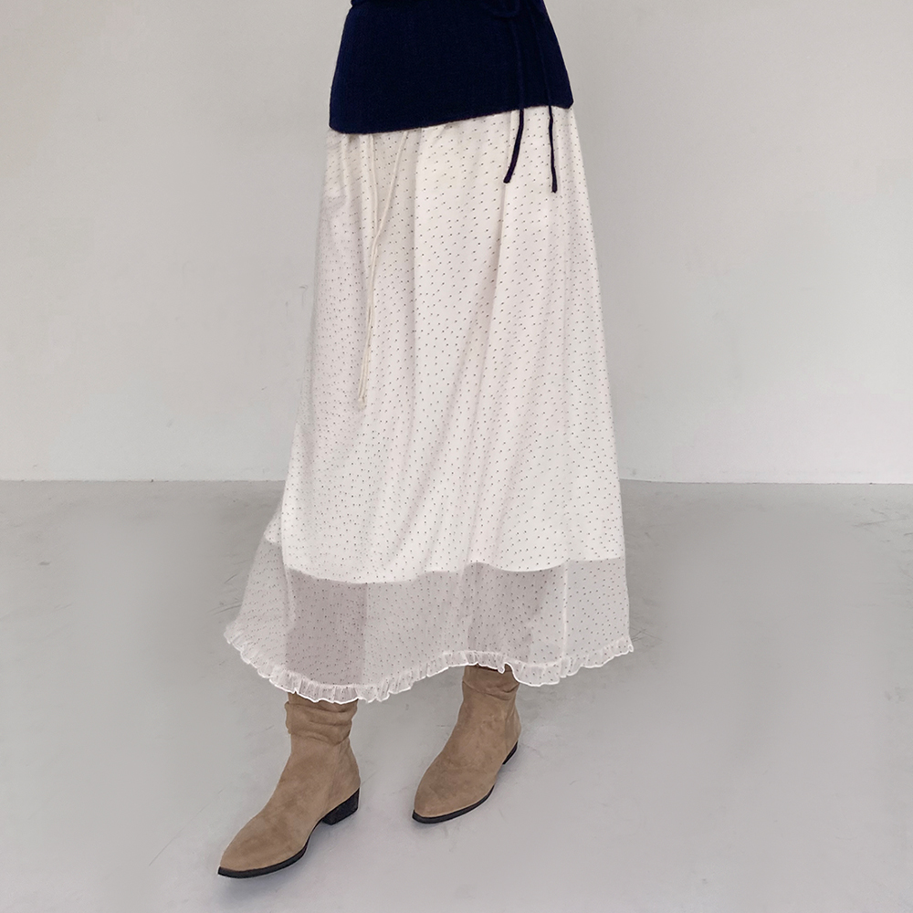 [허리조절o/귀욤]달디 도트 프릴 롱 스커트