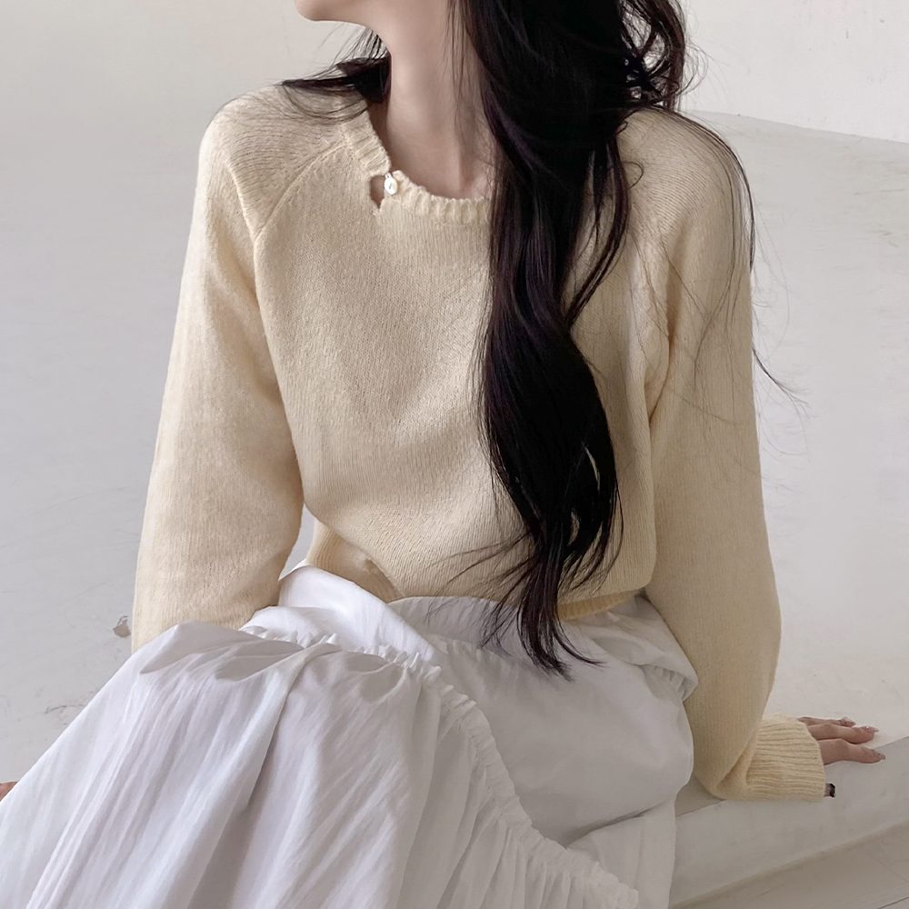 [봄색감💛]솔트 트임 버튼 울 니트