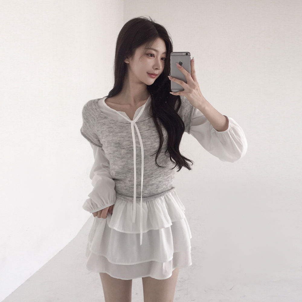 [코디추천/사계절]소피아 레이어드 반팔 니트