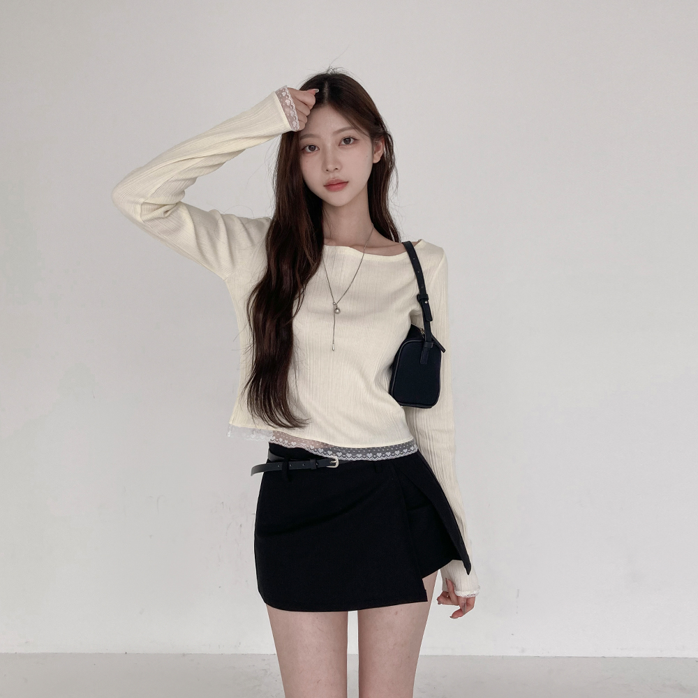 [봄신상/레이스point]멜시 보트넥 긴팔 티셔츠