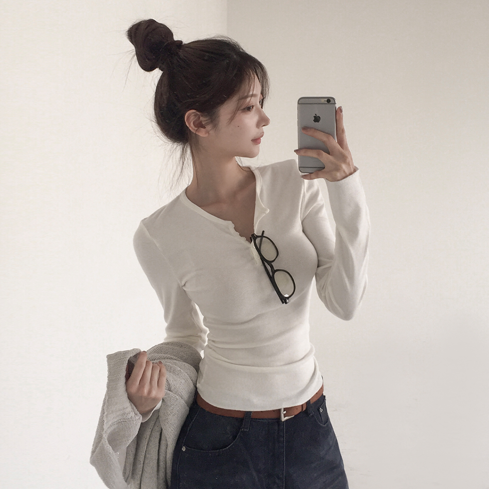 [모달/데일리]터치 헨리넥 슬림 긴팔 티셔츠