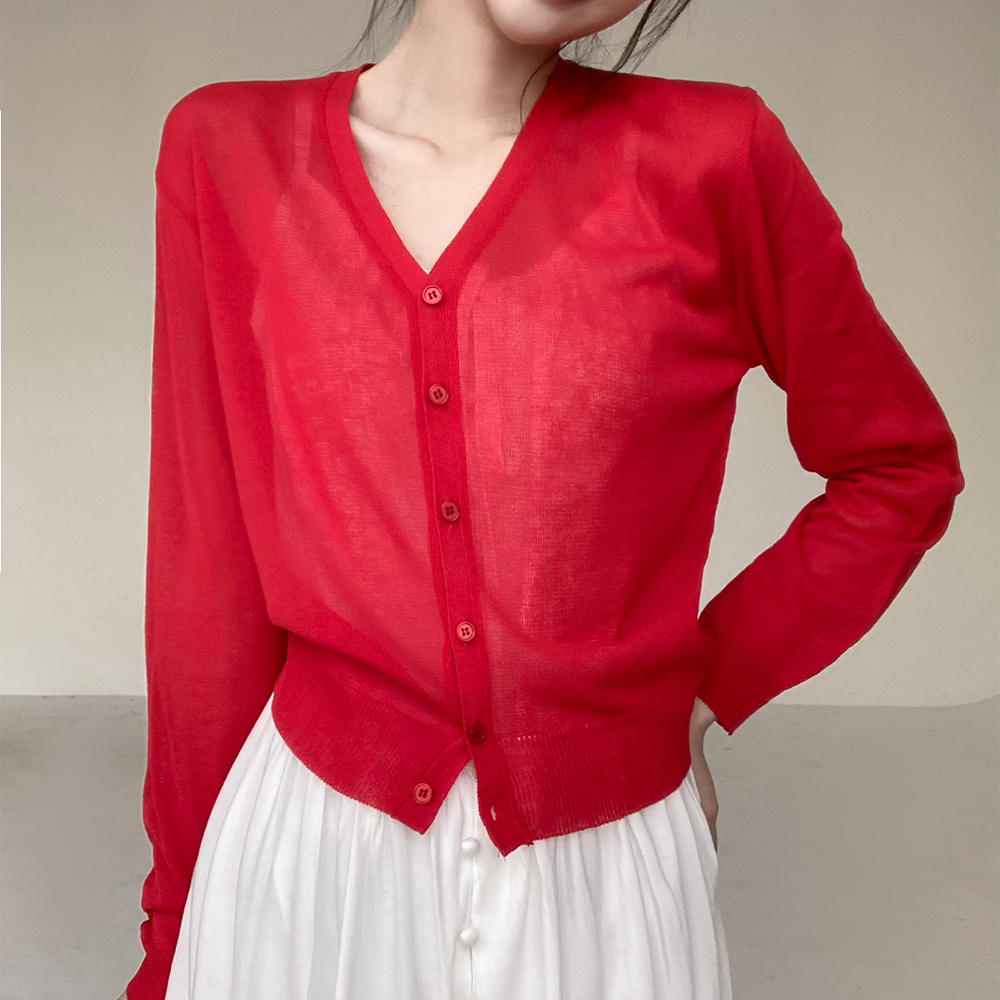 [베이직/여름까지-]바운디 브이 시스루 가디건