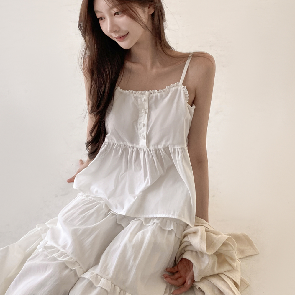 [청순여리/휴가룩]씨슬 레이스 나시 블라우스